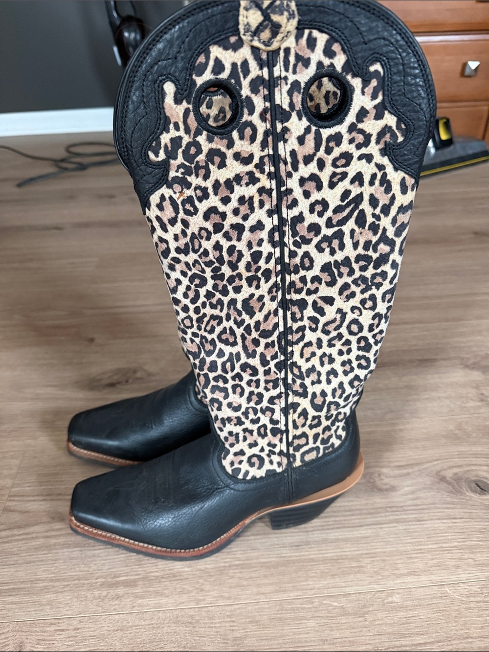 Twisted X Black Leather & Leopard-Print Over-the-Knee Boots